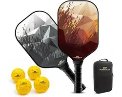 PodiuMax Pickleball Racket Sets - 2 Performance Rackets met 4 Ballen & Draagtas - Carbon Fiber Pickleball Paddle Set - Gevorderd & Recreatief