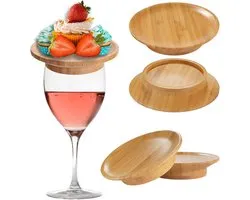 Bamboe Wijn Glas Charcuterie Topper - Mini Charcuterie Boards Voor Wijn glas - Duurzame Natuurlijke Houten Constructie - Perfecte Snack Houder Voor Feesten - 10 Cm Diameter Set Van 4 Stuks - Ideaal Voor Wijnproeverijen En Huishoudelijk Gebruik