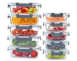 Contenants de Stockage d'Aliments en Verre Set - 10 Pièces avec Fermetures à Clic - Boîtes à Lunch Hermétiques pour Préparation des Repas, Micro-ondes, Four, Congélateur et Résistant au Lave-vaisselle