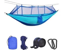 Camping hangmat met muggennet, draagbare dubbel-/enkele reishangmat, insectennet, 210D nylon hangmat schommel voor achtertuin, camping, rugzakreizen, survival reizen