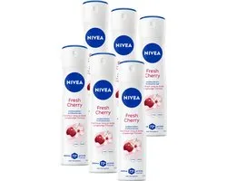 NIVEA Fresh Cherry Anti-Transparant Deodorant Spray - 72u Bescherming - Langdurige Frisse Geur - Voordeelverpakking - 6 x 150 ml