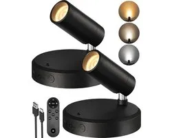 Spots intérieurs avec télécommande - Lampes de tableau rechargeables 5500 mAh - Uplights sans fil avec minuterie et intensité réglable - 3 CCT - Éclairage d'accentuation pour plantes, œuvres d'art - Noir - 2 pièces - 1 set