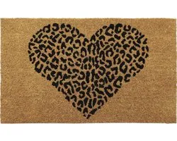 Luance Deurmat Heart - bruin - kokos - luipaard hart - rechthoek - 75 x 45 cm - deurmat - binnen / buiten