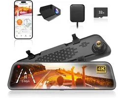 Caméra de recul WOLFBOX Mirror Dashcam, écran tactile IPS 12 pouces, Dual objectif HD 2160p, pour Voitures et camions, flux Médias HDR avec vision nocturne, carte TF 32 Go incluse
