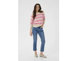 Kaffe KAniel Striped Pullover Dames Trui - Feather Gray Mel/Pink melange