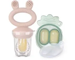 Haakaa Fresh Food Feeder Mini Combo | Blush Feeder en Pea Green Tray