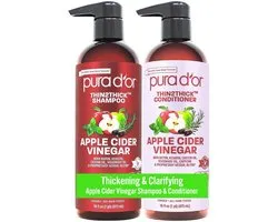 PURA D'OR Apple Cider Vinegar Thin2Thick Conditioner – Conditioner voor Dunner Wordend Haar met Biotine, Cafeïne & Appelazijn – Sulfaatvrij – Voor Meer Volume en Gezond Uitziend Haar