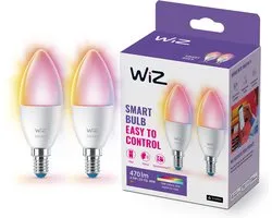WiZ 2 ampoules flamme 40W C37 E14, Ampoule intelligente, Wi-Fi, Blanc, LED, E14, Multicolore