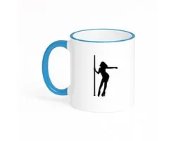 Hacebo® - Paaldanseres koffiebeker met gekleurde rand blauw - Paaldansen - Paaldanser - thee mok - koffie beker - SPort - danspaal - cadeau - pole dance - stripper - koffiemok - 330 ML