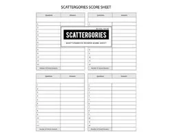 BG Publishing Scattergories Score Sheet