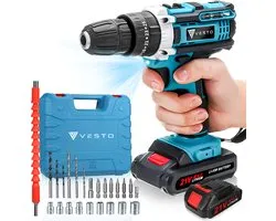Vesto® PowerDrive Accuboormachine - Accu Schroefboormachine - Boormachine – Schroevendraaier - Accuboortol - Incl. 2 Accu's