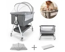 EuroBaby® Lit cododo de Luxe Bébé de 0 à 36 mois – Lit cododo réglable à côté du lit – Velours cristal et aluminium – Lit bébé Grijs