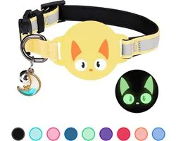 Pets n Paws Collier pour chat avec support de balise - Collier réglable pour chat - Tracker pour chat - Réfléchissant - Convient pour AirTag - Chaton / Chien - Collier pour chat - Cat Collar - Laisse pour chat - Jaune