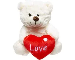 Pluche beer - 23 cm - wit - knuffel met hartje - Love - cadeau Valentijn/moederdag