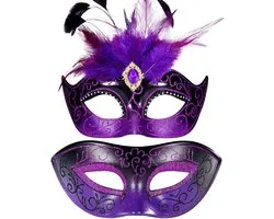 MYSEUNI Masquerade Mask for Couple with Feathers - Women Feather Carnival Masks & Men Venetian Mask for Halloween - ShopVlot
