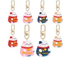 Lucky Cat Sleutelhanger Clips - Fortune Charms - Legering Trigger Snap Haken - Beckoning Sleutelhangers - Portemonnee Riem Sleutels Tas - 8 Stuks