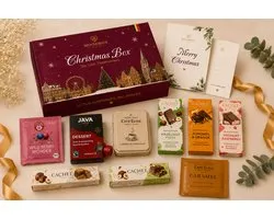 Luxe kerstcadeaubox – Belgische chocolade, koffie, thee & lekkernijen – Gepersonaliseerde wenskaart – Moodbox Gifts – Christmas Box Select