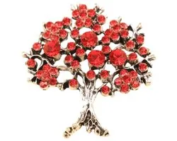 Broche Levensboom Strass Rood (5 x 4.6 cm)