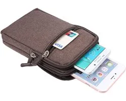 Multifunctionele Verticale Strepen Pouch Bag Case Ritssluiting Karabijnhaak voor Nokia 2720 Flip (2019) - Bruin (17 x 10,5 cm)