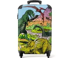 NoBoringSuitcases.com - Kinderkoffer dinosaurus - Past binnen 55x40x20 cm en 55x35x25 cm - Handbagage - Trolley op wieltjes handkoffer - Reiskoffer met wielen - Rolkoffer reizen cadeau - Reisbenodigdheden - Kindertrolley jongen - Dino koffer kinderen