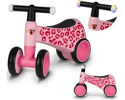 Lionelo Sammy Loopfiets – 4 Wielen – Verlichting in Handvatten – Vanaf 1 Jaar – Extra Comfortabel Zadel – Antislip Handgrepen – Ergonomisch Ontwerp – Kleurrijke Diermotieven – Jongens & Meisjes – Zonder Gereedschap te Monteren