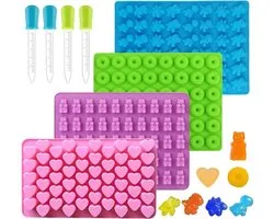Silicone Candy Moulds - Set of 4 for Chocolate Jelly Gummy Bear Soap - Includes 4 Pipettes - Random Colour
