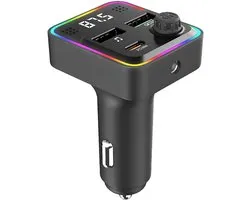 Bluetooth 5.3 FM-zender Autolader – PD30W USB-C + QC3.0 Snelladen – 7-kleuren Sfeerverlichting – Handsfree Bellen – Dubbele USB-poorten – Universele 12-24V Auto Compatibiliteit