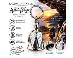 Guardian Bell White Wings - Gremlin Bell White Wings - Motoraccessoires - Bescherm Bel - Guardian bell - Motor Accessoires - Gremlin Bell - Sleutelhanger - Tashanger - Geluksbelletje Motor