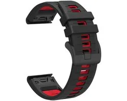 Siliconen bandje - geschikt voor Garmin Fenix 5 / 5 Plus / 6 / 6 Pro / 7 / 7 Pro / 8 (47 mm) / E (47 mm) / Epix (Pro) (2) 47 mm/ Quatix 5 / 6 / 7 / 7 Pro / Approach S60 / S62 / S70 47 mm / MARQ / D2 Delta / D2 Mach 1 / Descent G1 - zwart-rood
