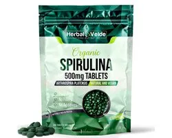 Herbal&Velde® Spiruline Premium 500 mg – 300 Comprimés – Complément de Spiruline Biologique – 100 % Spiruline Pure pour l'Énergie et la Vitalité
