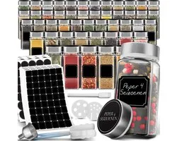 Soothe 48 Pots à Épices en Verre Carrés avec Couvercles en Acier Inoxydable - 2 Types de Couvercles à Saupoudrer - Saupoudreur d'Épices - Spice Jars - Ensemble Complet incluant des Étiquettes d'Épices, un Stylo Craie et des Accessoires - 120ml