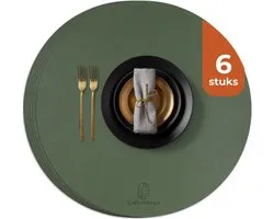 Castagnola Lederlook Placemats - Ronde Placemats - Antislip Placemat van Kunstleer - Waterafstotende Onderlegger - Onderzetter - 6 Stuks - Diameter 38 cm - Groen