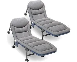Set van 2 Karperligbed, Ligstoel Opvouwbaar Campingbed, Karperbed, Ligbed met Zes Poten Draagbaar Bed, 210 x 68 cm, Opvouwbaar Bed voor Tuin, Camping, Strand, Patio en Reizen, grijs