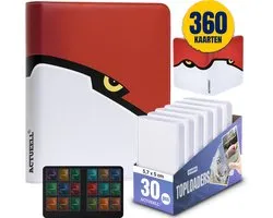Actueell® Verzamelmap 360 Kaarten - Toploader binder – 9 pocket - Inclusief 30 Toploaders, Penny Sleeves & Card Sleeves – map met ritssluiting – Rood – 20 Pagina's – A4 Formaat