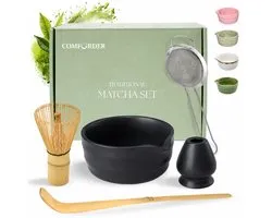 Comforder Matcha Set - Starterkit met Whisk Klopper en Kom - Thee Set Zwart