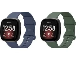 Strap-it bundel van 2 siliconen banden - Geschikt voor Fibit Versa 3 / Fitbit Versa 4 / Fitbit Sense / Fitbit Sense 2 - Siliconen horlogebandje - sportbandje - Maat L - Donkerblauw & Donkergroen