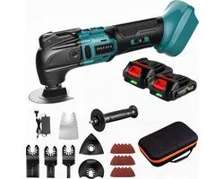 Instava Multitool avec 2x batterie et chargeur - Oscillant - Convient pour batterie Makita 18v - 6 niveaux réglables - 7 accessoires et 15x Papier de verre - Incl. Sac à outils pratique