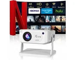 Mini beamer - XNAN smart projector - Android 11 - WiFi 6 - Bluetooth - 4K ondersteuning - 720p native - automatische keystone - draagbare home cinema beamer - handmatige focus - 40 tot 120 inch - 1 tot 4 m projectieafstand - compact formaat - wit