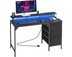 VEVOR 120 cm Computer Bureau met Slimme LED-verlichting en Stroomstopcontacten, Gaming Office Bureau met 4 Grote Lades, Monitorstandaard, Studie Werk voor Home Office, Kleine Ruimtes, Eenvoudige Opbergoplossing, Zwart
