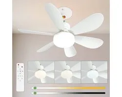 Plafonnier-ventilateur silencieux de 52 cm avec lumière et télécommande, plafonnier-ventilateur de 40 W avec prise E27, salon, 3 vitesses, 6 pales