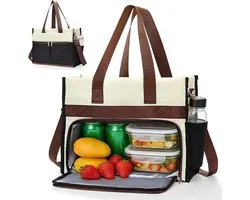 Geïsoleerde 2-in-1 dameshandtas met koelvak en computertas, waterdichte lunchtas voor werk, kantoor en reizen, geschikt voor 15,6 inch laptops en boodschappen
