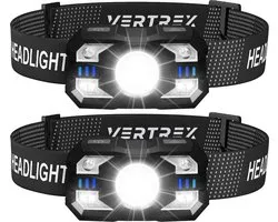 Vertrex LED Hoofdlamp Oplaadbaar – 2 stuks – Wit & Rood Licht – Hoofdlampje – Hoofdlampen – Koplamp – Hoofdzaklamp -Hardloop Verlichting