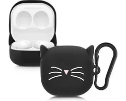kwmobile Hoes geschikt voor Samsung Galaxy Buds 2 Pro / Buds 2 / Buds Live - Siliconen cover voor oordopjes in zwart / wit - Kat design