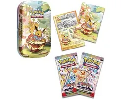 Pokémon Kaarten - Prismatic Evolutions - Jolteon Tin - 20 Kaarten Totaal - 2x Booster Pack + Bewaardoosje + Art Cart + Eevee Coin - Scarlet and Violet - Pokemon Cards - TCG - Box - Bundle - Pokemon Speelgoed - Scarlet en Violet - Prismatic Evolution