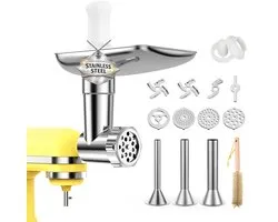 Accessoire Hachoir à Viande Inox pour Robot Pâtissier KitchenAid – Accessoire pour Aide Culinaire avec 4 Disques de Hachage, 3 Tubes à Saucisses, 2 Couteaux de Hachage & 1 Machine à Boulettes de Viande – Lavable au Lave-Vaisselle – De MMOBIEL