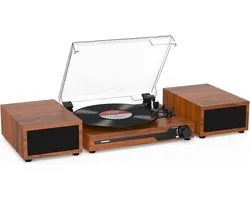 SNJY® Platenspeler Bluetooth - Platenspeler met Speakers - CD Speler - 2 Externe Luidsprekers - 3 Snelheden - Bruin