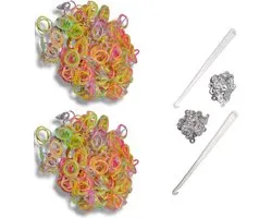 loombandjes - loom - Glow in the dark kleuren mix - 1200 elastiekjes met 2 weefhaken en S-clips