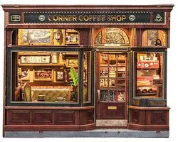 CuteBee - Book Nook - Modelbouwpakket - Houten 3D Puzzel - DIY Bouwpakket Volwassenen - Boekensteun - Corner Coffee Shop CWGB402
