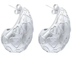 Boucles d'oreilles - clous - accessoire - bijoux - boucles d'oreilles - couleur argent - acier inoxydable - eau - goutte - coeurs - love - amour - valentine - cadeau - cadeau - fête - hip - tendance - intemporel - chic - fête - dames - femmes