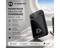 Magnetische Wireless Powerbank 5000mAh – 22.5W Snellader – Draadloos & Met Kabel Opladen – Zwart-FS Power PACK 5000mah power bank draadloze oplader-Magnetic Wireless Charging Power Bank 5000mah 22.5w Outdoor Wireless Charger Battery Pack Powerbank